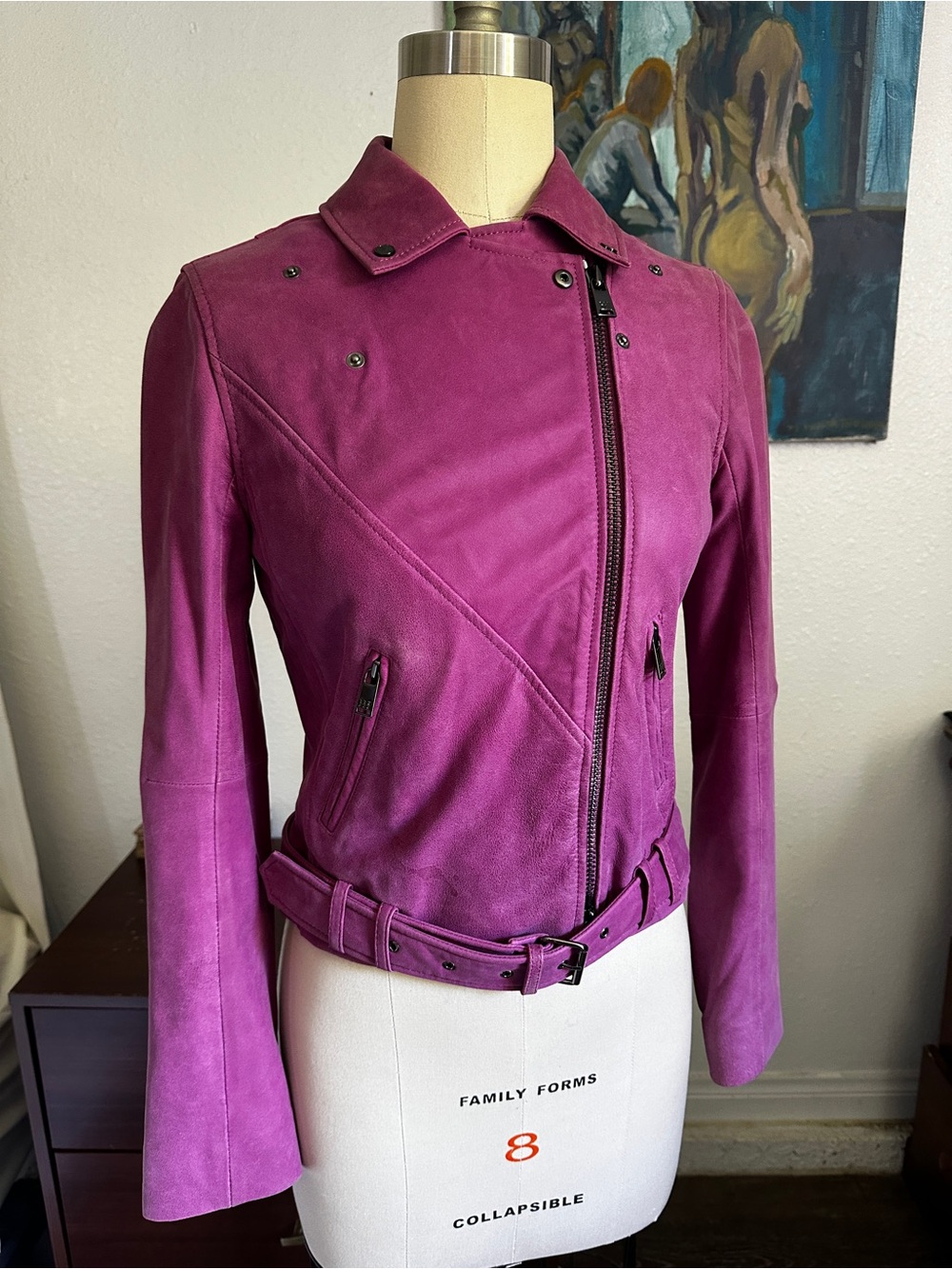 Haute Hippie Magenta Leather Moto Jacket